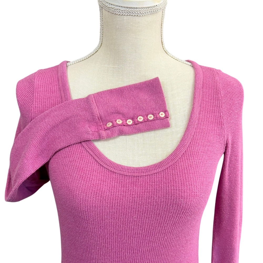 American Eagle Thermal Top Medium Pink Waffle Knit Scoop Neck Y2K Layer Fiitted